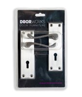 Victorian Scroll Lock Handle on Plate 155mm Brushed Nickel