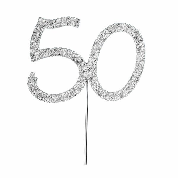 Diamanté "50th" On Stem Silver - 4.5 x 5.5cm