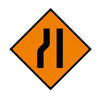 Cone Mountable Sign Road Narrow Left, 600 x 600 mm Diamond Reflective Orange with Strap Bands