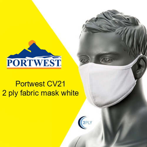 Portwest CV21 2 ply Fabric Mask - White