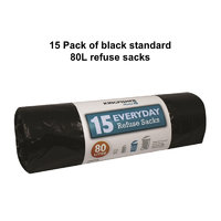 BB15PRO 15 PACK OF BLACK STD 80L REFUSE SACKS