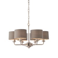 HIGHCLERE 6 LIGHT MULTI-ARM PENDANT BRUSHED CHROME WITH CHARCOAL