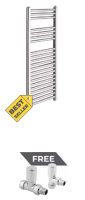 LADDER 1200X600MM STRAIGHT TOWEL WARMER CHROME + FREE RAD VALVES STRAIGHT