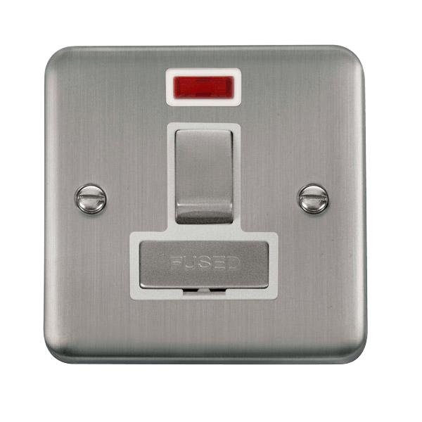 Click Deco Plus 13A Switched Fused Spur + Neon Stainless Steel White Insert DPSS752WH