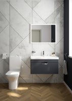 FREYA 80CM 1 DRAWER WALL HUNG VANITY UNIT MATT NIGHT SKY BLUE-BRUSHED CHROME HANDLE