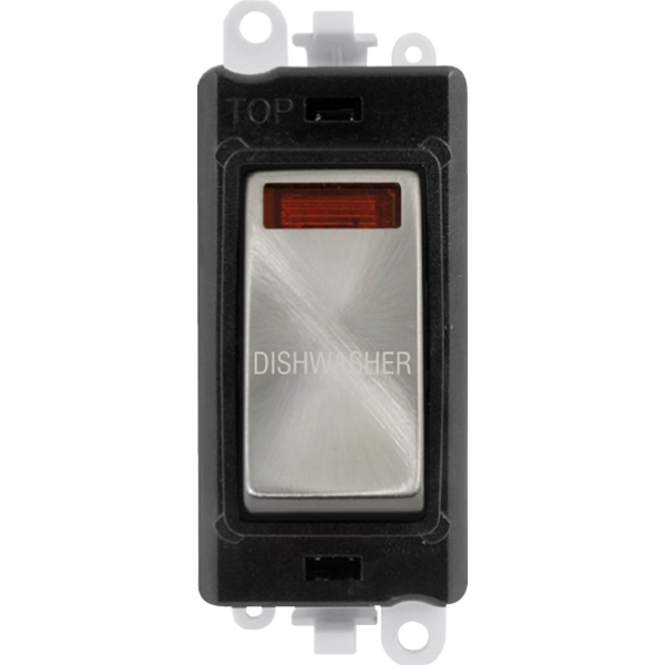 Click Gridpro 20A DP Gridswitch + Neon "Dishwasher" Satin Chrome Black Insert GM2018NBKSC-DW