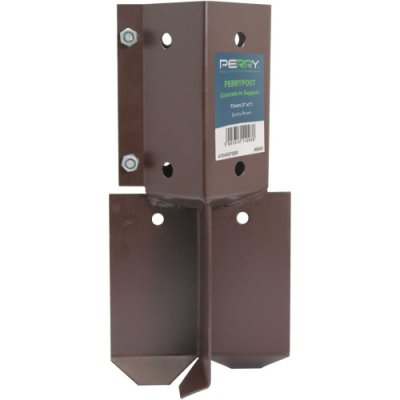 PerryPost Bolt Grip Fence Post Support to Concrete In Brown for 75mm / 3" Posts