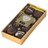 8 chocolates in gold gift box with clear lid and gold sticker 8x120g