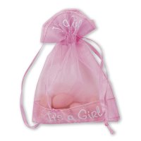 Organza Pouch "It's A Girl" Pink - 100 x 130mm