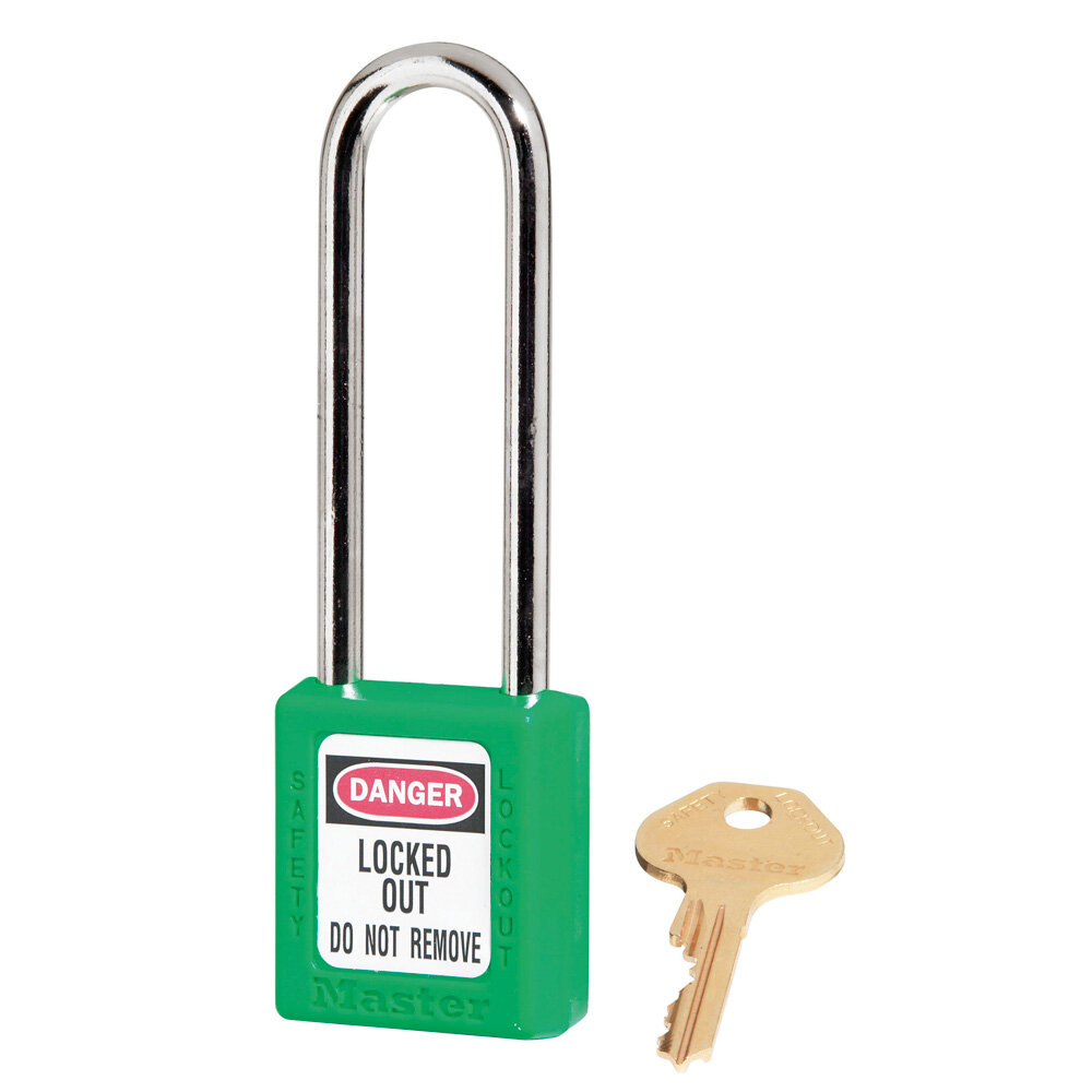 Master Lock Green Zenex™ thermoplastic safety padlock, 38mm wide with 76mm shackle