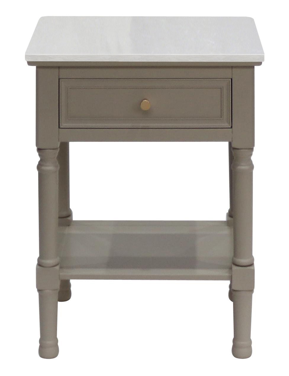 Khaki Side Table 1 Drawer 1 Shelf with White Marble