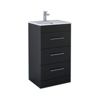 Tucker French 500mm Floor Standing Three Drawer Basin Unit Matt Black