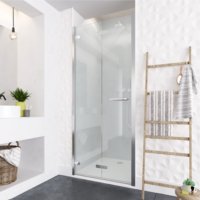 ORO BI FOLD DOOR 90CM BRIGHT SILVER WITH CLEAR GLASS