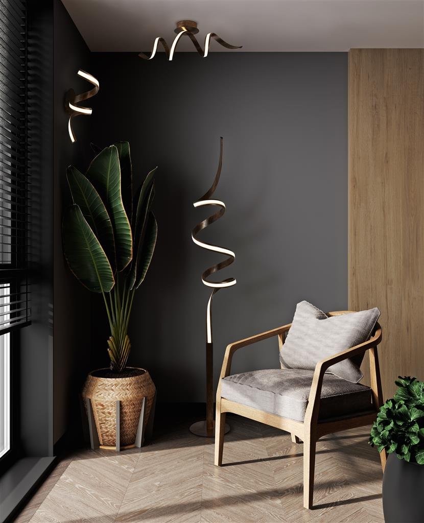 Searchlight Ribbon LED Twist Wall Light - Rustic Black/Gold Metal & Opal