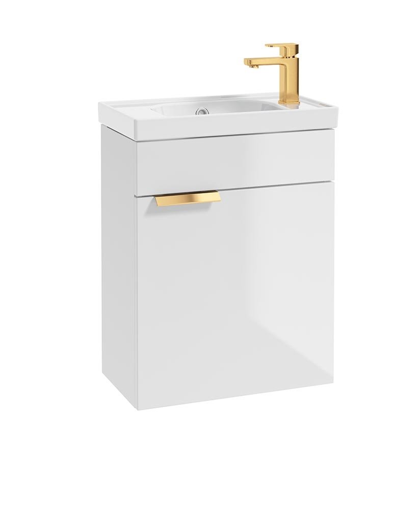 STOCKHOLM 50cm Wall Hung Cloakroom Unit Gold Handle Gloss White