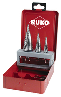 Ruko HSS Step Drill 3 Piece Sizes 0/9, 1 and 2 in Steel Case