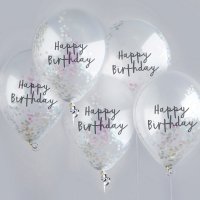 Iridescent 'Happy Birthday' Confetti 12" Latex Balloons - Pack of 5