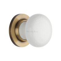 7010-AT - White Crackle Knob With Antique Brass Base