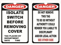 DANGER Isolate Switch Lockout Tag