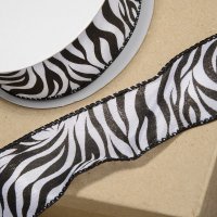 Zebra Print Wired Ribbon Black/White - 40mm x 10m