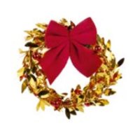 WREATH GOLD / RED BOW 10cm