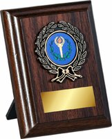 10cm Walnut Plaque , Black/Gold Trim (V202)