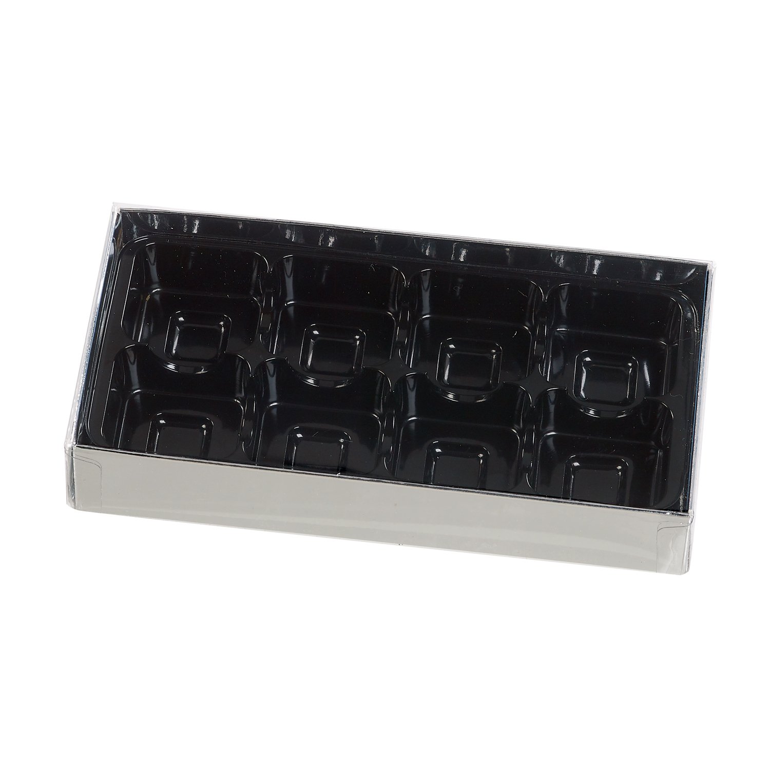 8 choc silver base black vac tray and clear lid - 25pcs