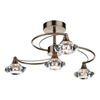 LUTHER 4 LIGHT SEMI FLUSH ANTIQUE BRASS CRYSTAL