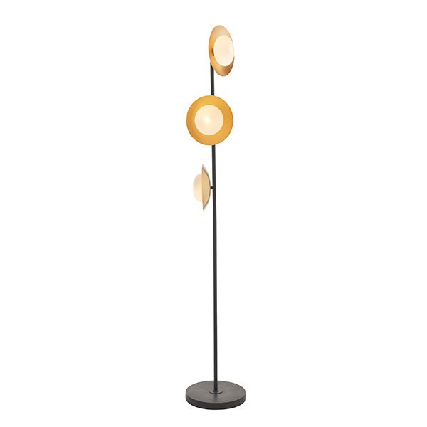 Endon Gold & Bronze Dish Floor Light With Pebble Shaped Glass