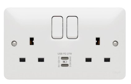 Hager Sollysta 2G Switched Socket C/w USB C&C White WMSS82-USBCC