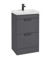 STOCKHOLM MIDNIGHT GREY MATT 50CM 2 DRAWER FLOOR STANDING VANITY UNIT - MATT BLACK HANDLE