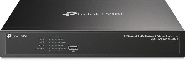 VIGI By TP-Link VIGI NVR1008H‑8MP front panel with HDMI and status LEDs