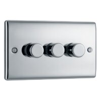 NEXUS POLISHED CHROME INTELLIGENT TRAILING EDGE DIMMER SWITCH 200W OR 10 LED LAMPS 3 GANG 2 WAY PUSH