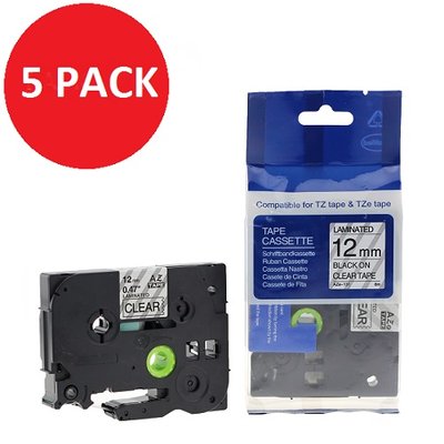 Compatible Brother TZE 131 Black on clear 12mm x 8m Pack of 5