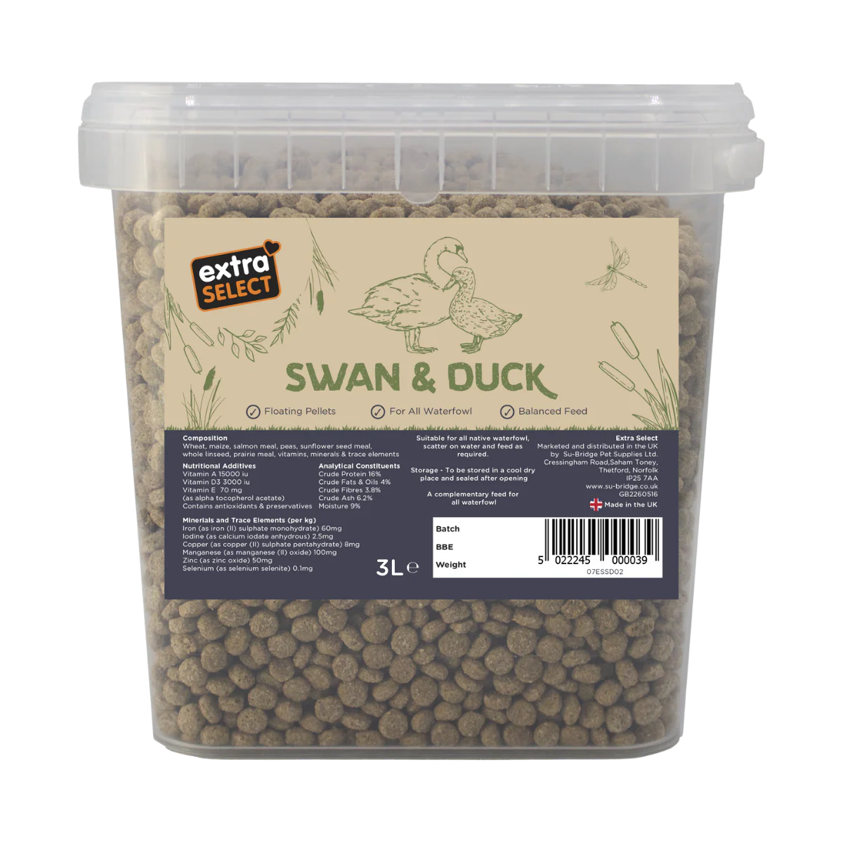 Extra Select Swan and Duck Complementary Feed Bucket 3ltr