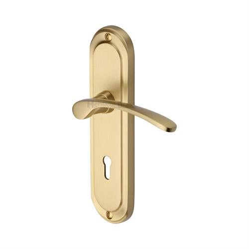 AMB6200-SB - Heritage Brass Door Handle Lever Lock Ambassador Design Satin Brass Finish