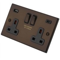 Dark Bronze 2 Gang 13A Socket c/w A+C USB 6062-904