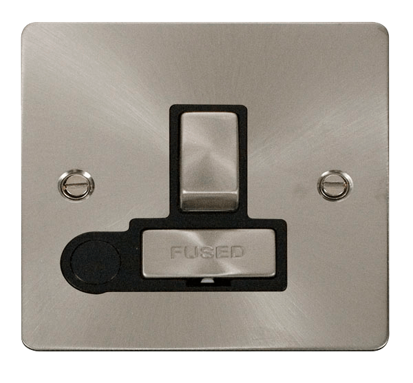 Click Define 13A Switched Fused Spur + Flex Outlet Brushed Steel Black Insert FPBS551BK