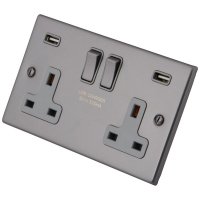 Gunmetal Grey 2 Gang 13A  Socket c/w 2XUSB 6011-914