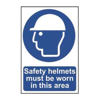 Safety Helmets Must Be Worn In This Area - 1.2mm Recyclable PP Sign (200 x 300mm)