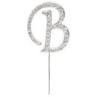 Diamante Letter "B" On Stem Silver - 4.5cm