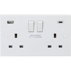 Lincoln 13 Amp 2 Gang Switched Socket c/w USB-A & USB-C