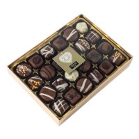 24 chocolates in gold gift box with clear lid and gold sticker 4x350g
