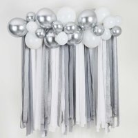 Silver Metallic Balloon & Streamer Backdrop Kit