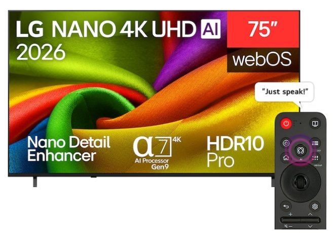 Front view of LG NANO 4K UHD AI NU85 75 inch Smart TV