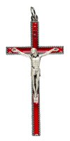 Metal/Red Enamel Crucifix 3 1/2  inch   (10207)