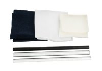 Electrostatics kit, comprising acetyl rod, nylon rubber, silk rubber, fur rubber, simple form electrophorus and proof plane.