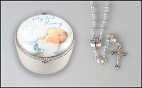 Porcelain Box/Baby Boy Rosary  (62818)