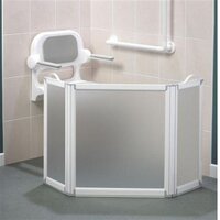 this shower screen can be used while washing wheelchair patients as it gives privacy and keeps water contained to shower area.