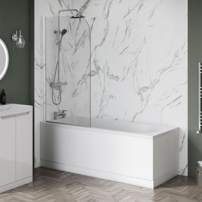 Azzio 6 Bath Screen - 1400mm x 800mm Curved - Silver